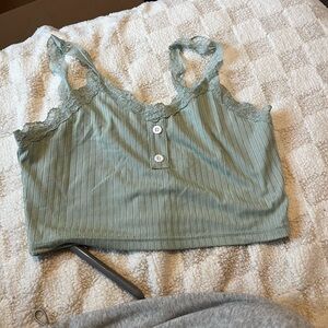 Lace Trimmed Green Crop Top